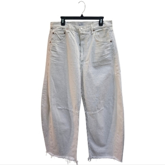 Citizens Of Humanity Size 32 Horseshoe High Rise Barrel Leg Jeans Cream Wide Leg - Picture 2 of 13
